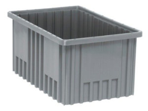 close up image of a grey dividable grid containers