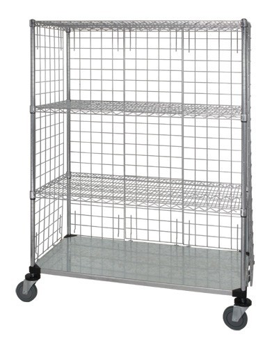 3 Sided Solid and Wire Shelf Trucks with Enclosure Panels