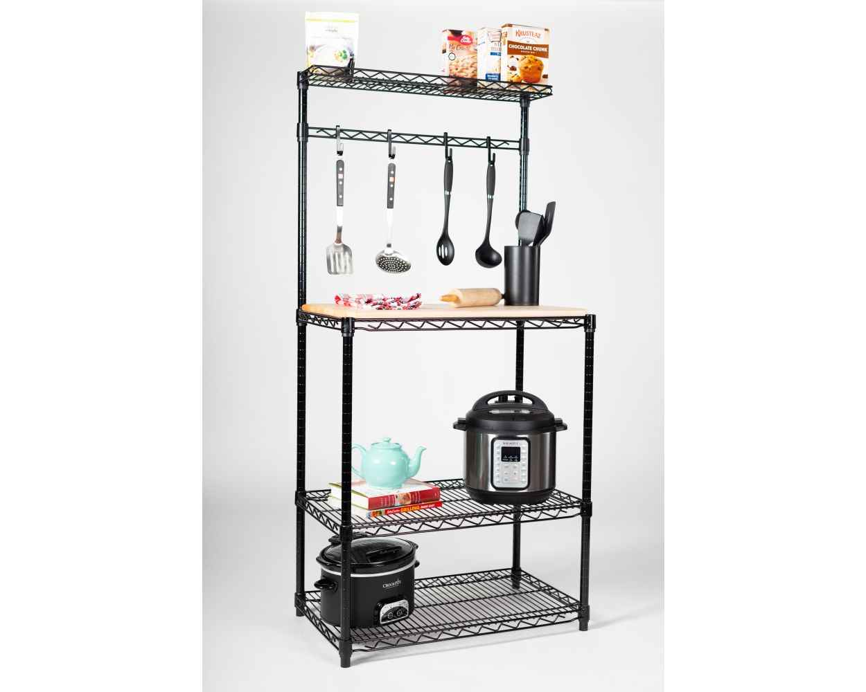 Better Home Products 6 Tier Metal Kitchen Baker's Rack with Wine Rack in  Black