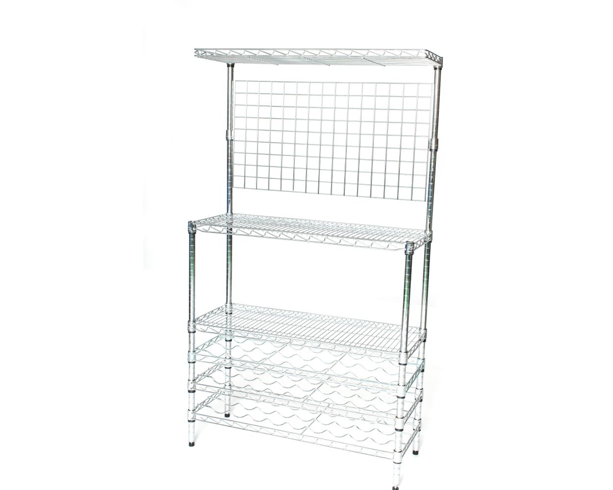 14" Deep x 36" Wide x 63" High Master Chrome Bakers Rack with Wine Storage by Omega Products