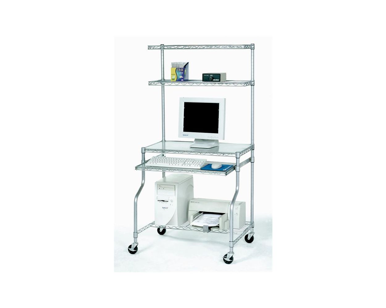 Mobile LAN Workstations with 1 Solid Shelf by Omega Products Corporation